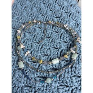 Lia Sophia 3 Strand Beaded Necklace Glass Stone Plastic Metal Shell